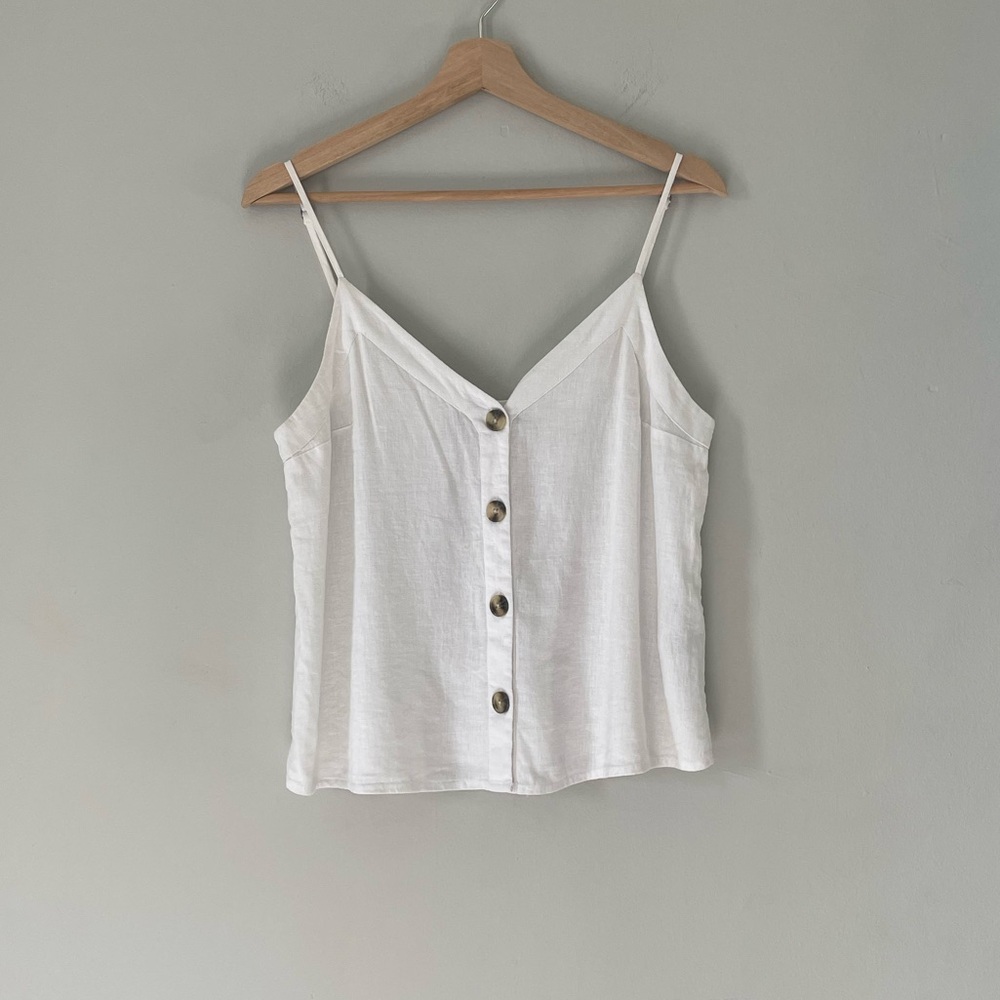 Abercrombie & Fitch White Linen Blend Button-Down Tank Top NWT